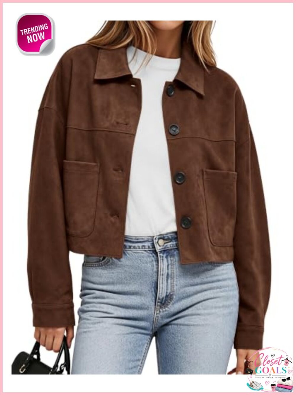 Faux Suede Cropped Jacket Lightweight Casual Button Down Coat